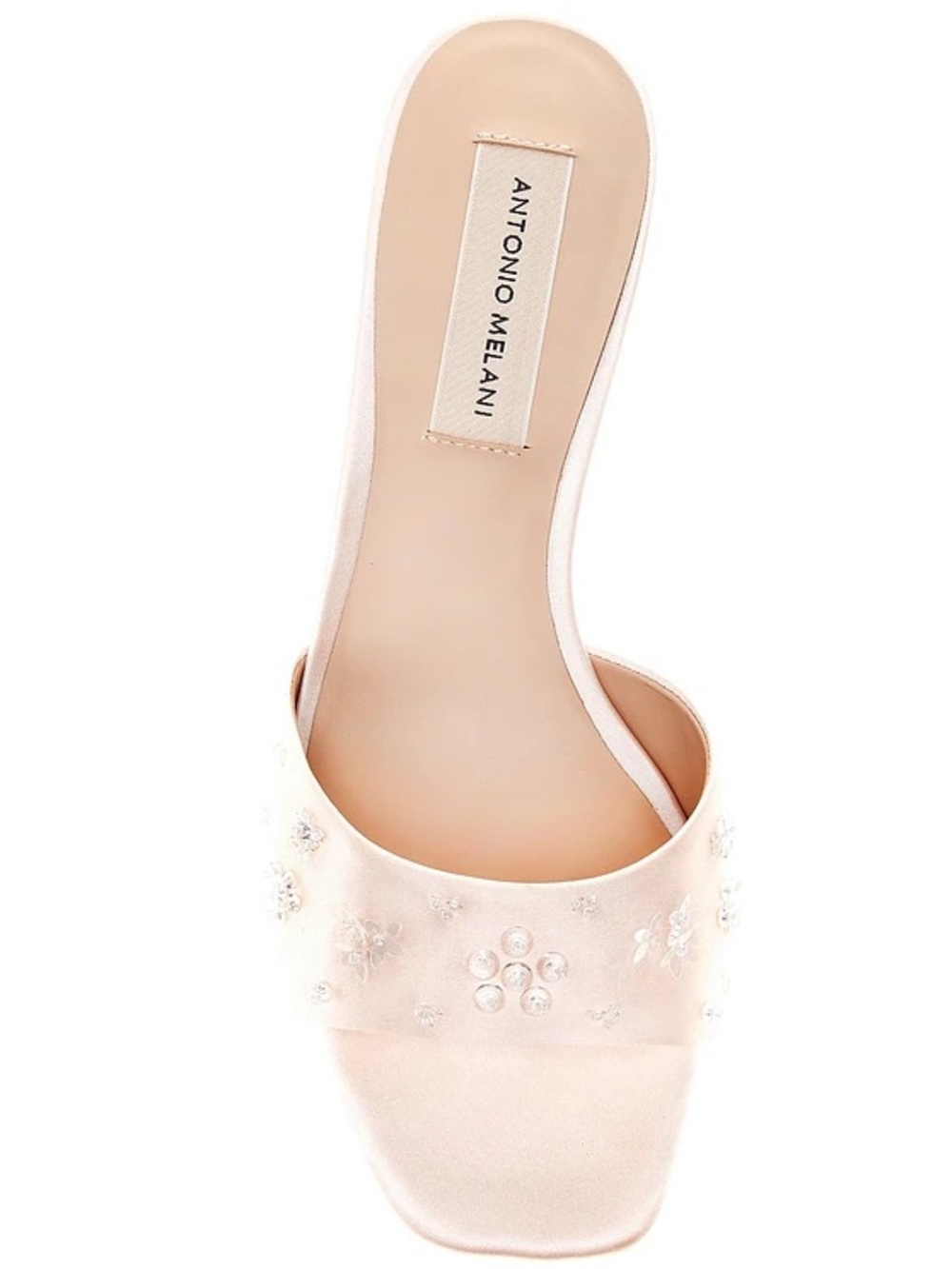 ANTONIO MELANI Satin Embellished Slide Sandals in Blush